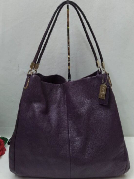Coach Handbags - Coach Madison Purple Leather Double Handles 3 Compartments Shoulder Bag
